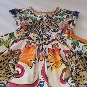 Dolce & Gabana - 4-5T - Girls' Leopard & Floral Print Dress "Not Majolica"